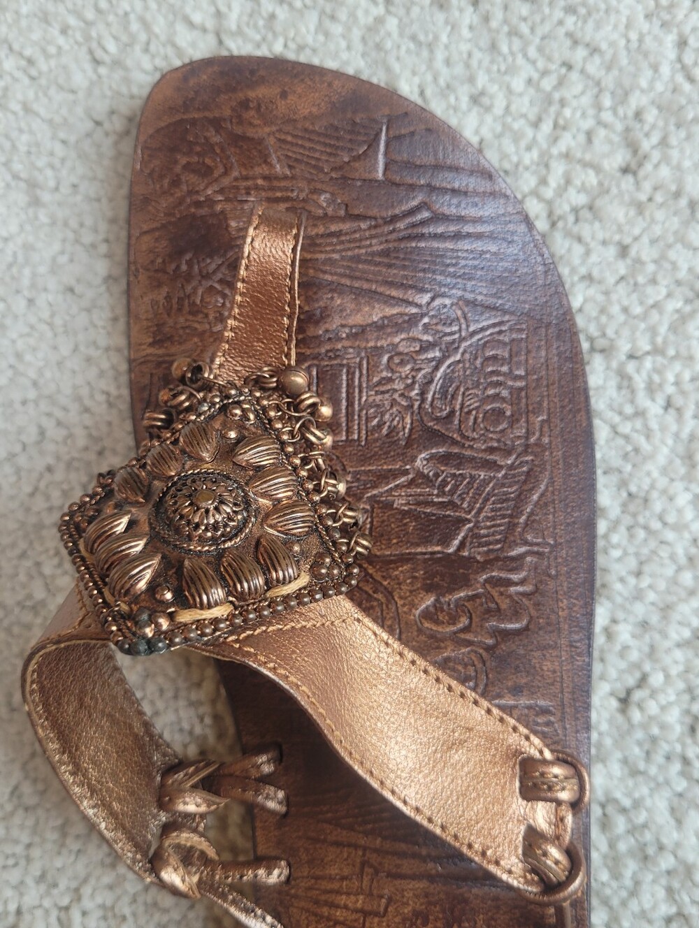 Valentina Florence Vero Cuoio Genuine Leather Embellished Toe-Post Sandals Boho - Picture 7 of 9